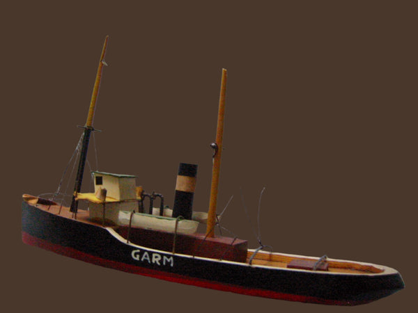 Model Cargo Ship Hand Carved Painted Titled GARM Made In Denmark