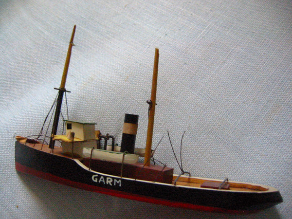 Model Cargo Ship Hand Carved Painted Titled GARM Made In Denmark