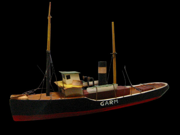 Model Cargo Ship Hand Carved Painted Titled GARM Made In Denmark