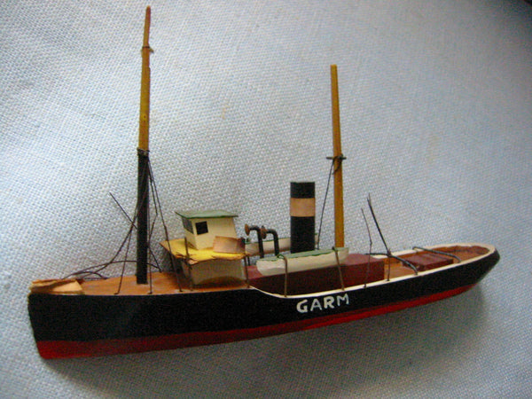 Model Cargo Ship Hand Carved Painted Titled GARM Made In Denmark