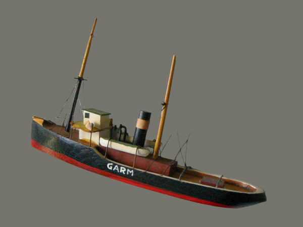 Model Cargo Ship Hand Carved Painted Titled GARM Made In Denmark