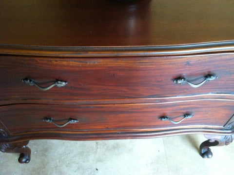 Mahogany Dresser Queen Anne Style Bronze Pulls Double Drawer