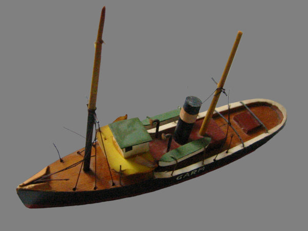 Model Cargo Ship Hand Carved Painted Titled GARM Made In Denmark