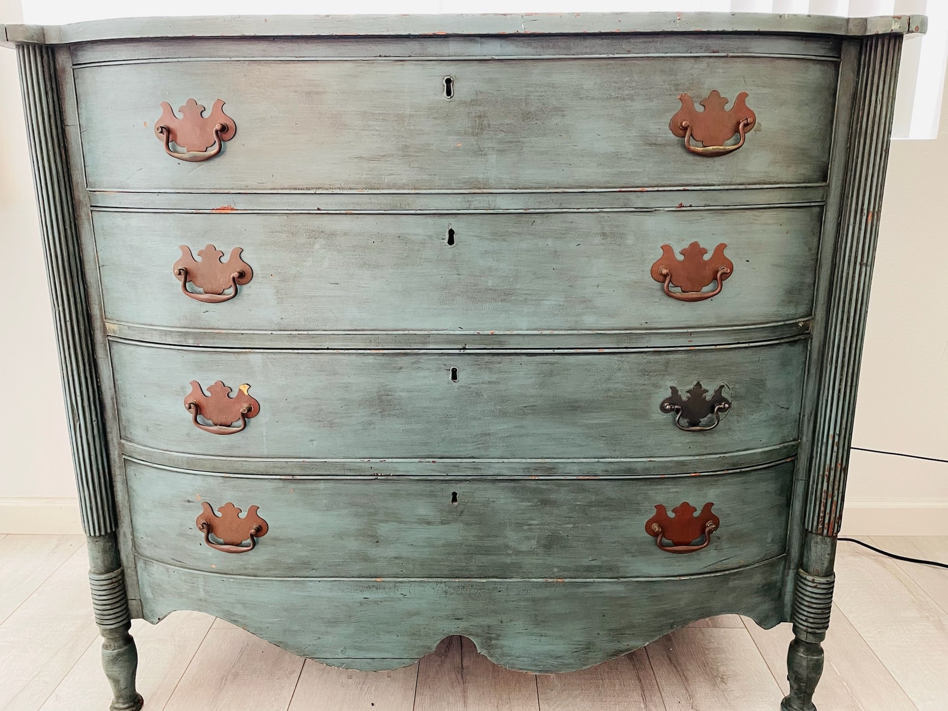 Mid Century Sea Foam Blue Green Painted Dresser Brass Pulls Designer Unique Finds Mid Century Sea Foam Blue Green Painted Dresser Brass Pulls Designer Unique Finds
