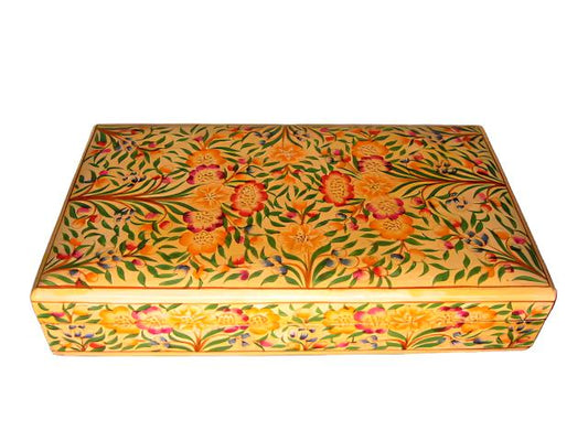 Papier Mache Lacquer Box Hand Crafted In Kashmir India Floral Decoration - Designer Unique Finds 
 - 1