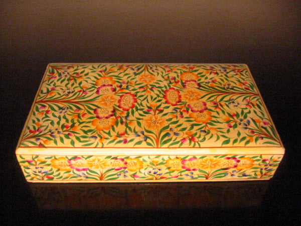 Papier Mache Lacquer Box Hand Crafted In Kashmir India Floral Decoration - Designer Unique Finds 
 - 1