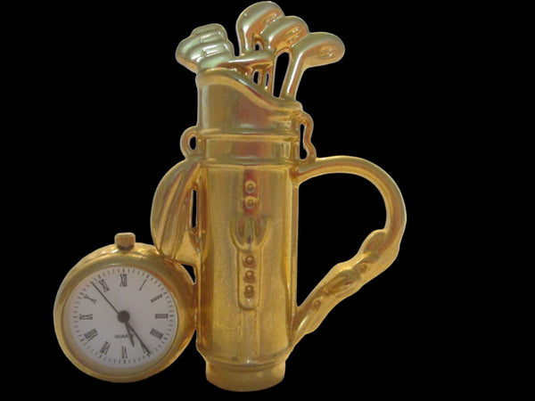 Miniature Golf Clock White Dial Brass Quartz