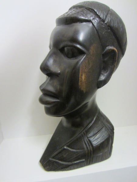 Folk Art African Bust Hand Carving Ebony Wood Sculpture - Designer Unique Finds 
 - 1