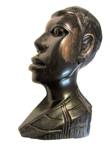 African Bust Hand Carved Ebony Folk Art Sculpture