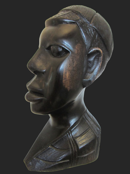 African Bust Hand Carved Ebony Folk Art Sculpture