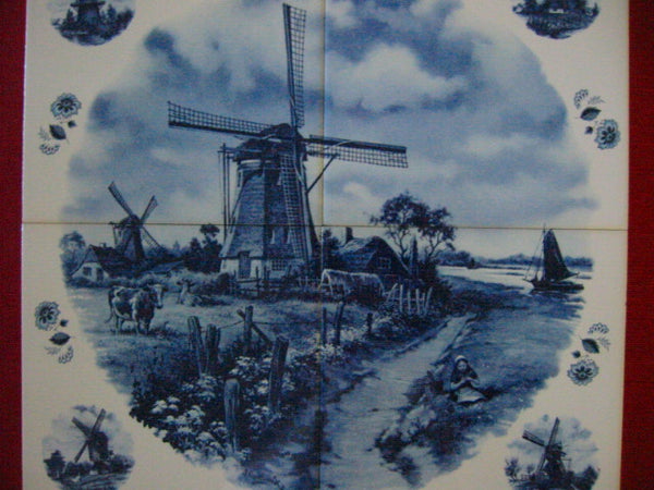 J C Van Hunnik Dutch Blue Windmill Holland Nautical Porcelain Tile