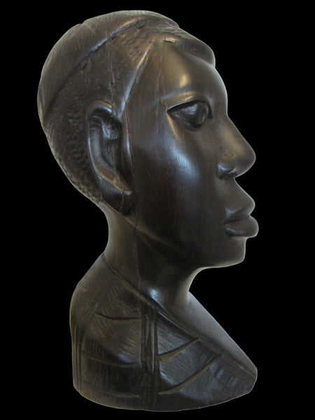 African Bust Hand Carved Ebony Folk Art Sculpture