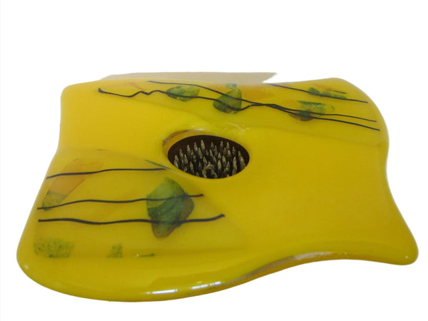 Flower Frog Fused Yellow Glass Spike Planter Signed Dated - Designer Unique Finds 