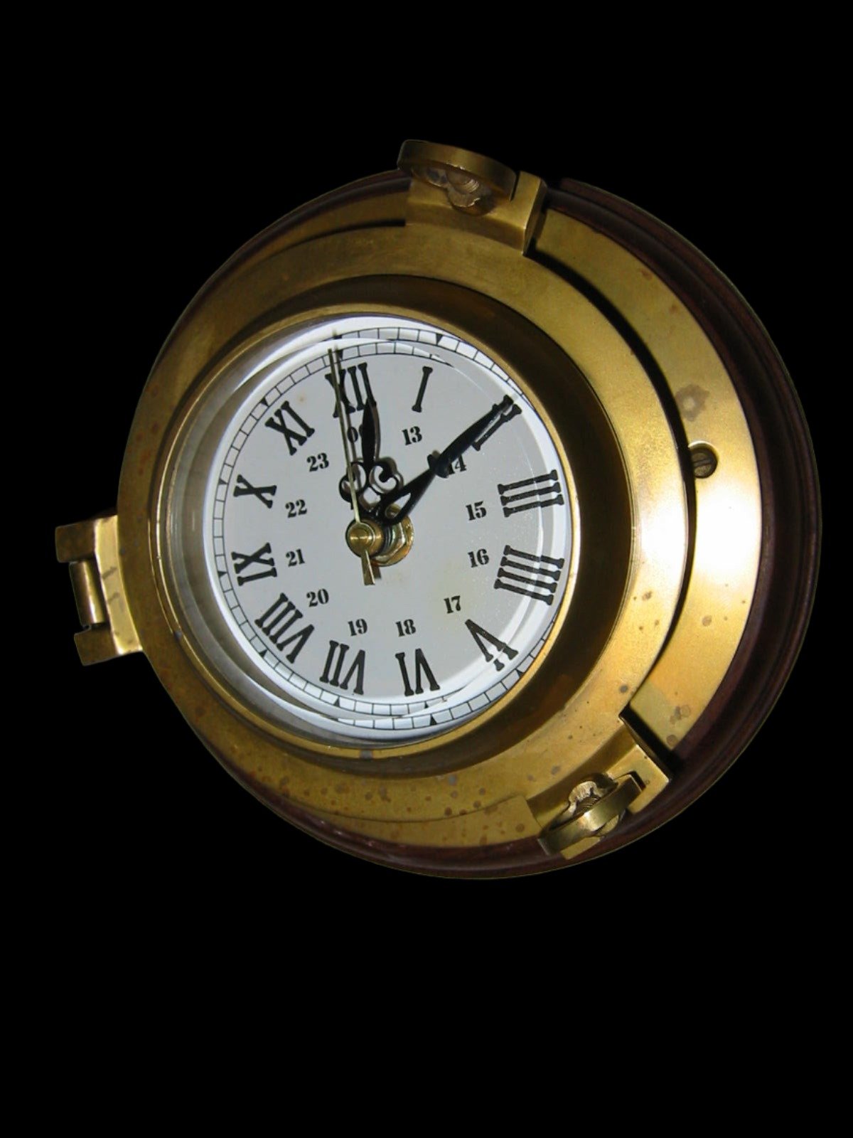 Brass Porthole Nautical Ship Clock Quartz Mahogany Beveled Glass ...