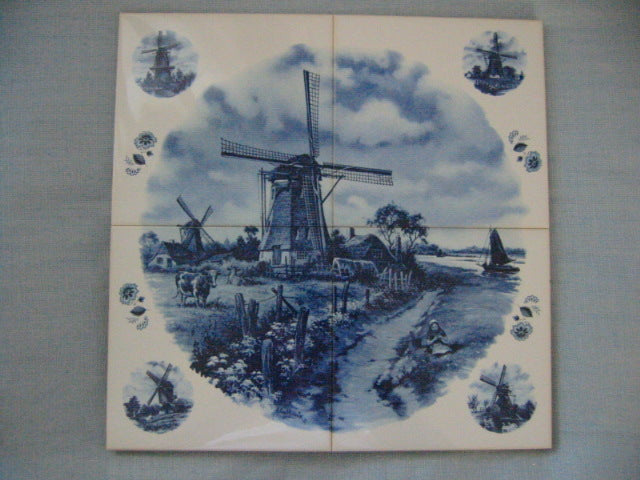JC Van Hunnik Dutch Blue Windmill Holland Porcelain Tile 