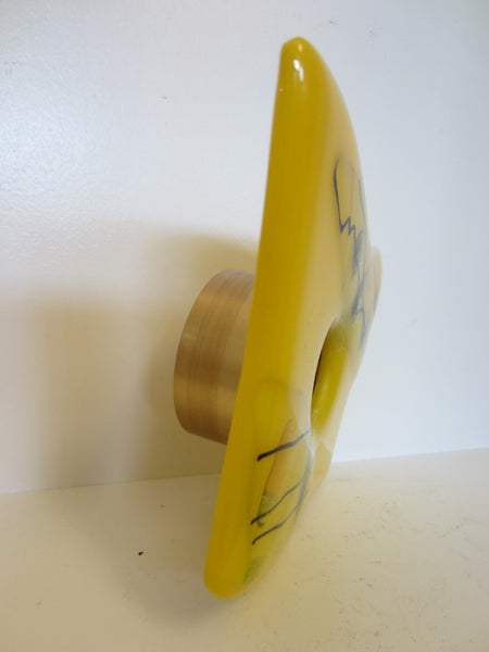 Flower Frog Fused Yellow Glass Spike Planter Signed Dated