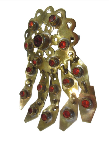 Moroccan Revival Ruby Glass Gems Pendant Brooch 