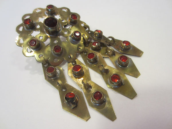 Moroccan Revival Ruby Glass Gems Pendant Brooch