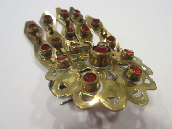 Moroccan Revival Ruby Glass Gems Pendant Brooch