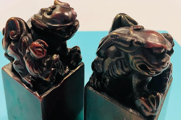 Asian Guardian Lions Shishi Style Foo Dogs Bookends In Original Case