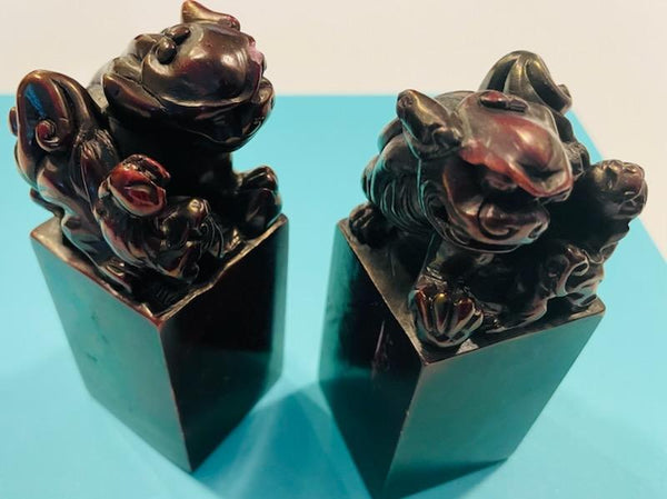 Asian Guardian Lions Shishi Style Foo Dogs Bookends In Original Case