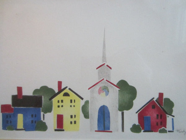 Architectural Contemporary Watercolor Gouache Signed Mindy