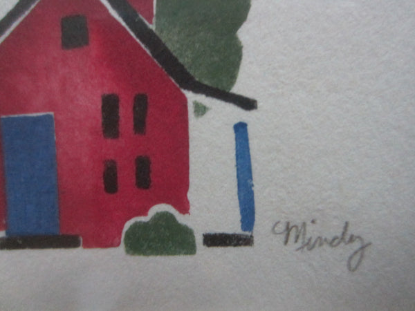 Architectural Contemporary Watercolor Gouache Signed Mindy