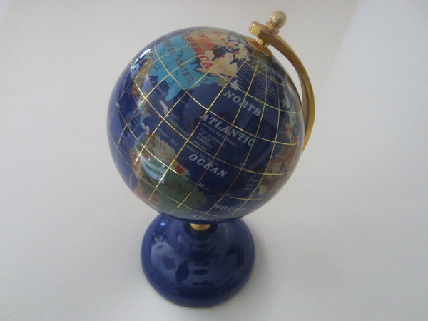 World Globe Cobalt Desktop Sculpture Brass Hardware Decorated Gems - Designer Unique Finds 