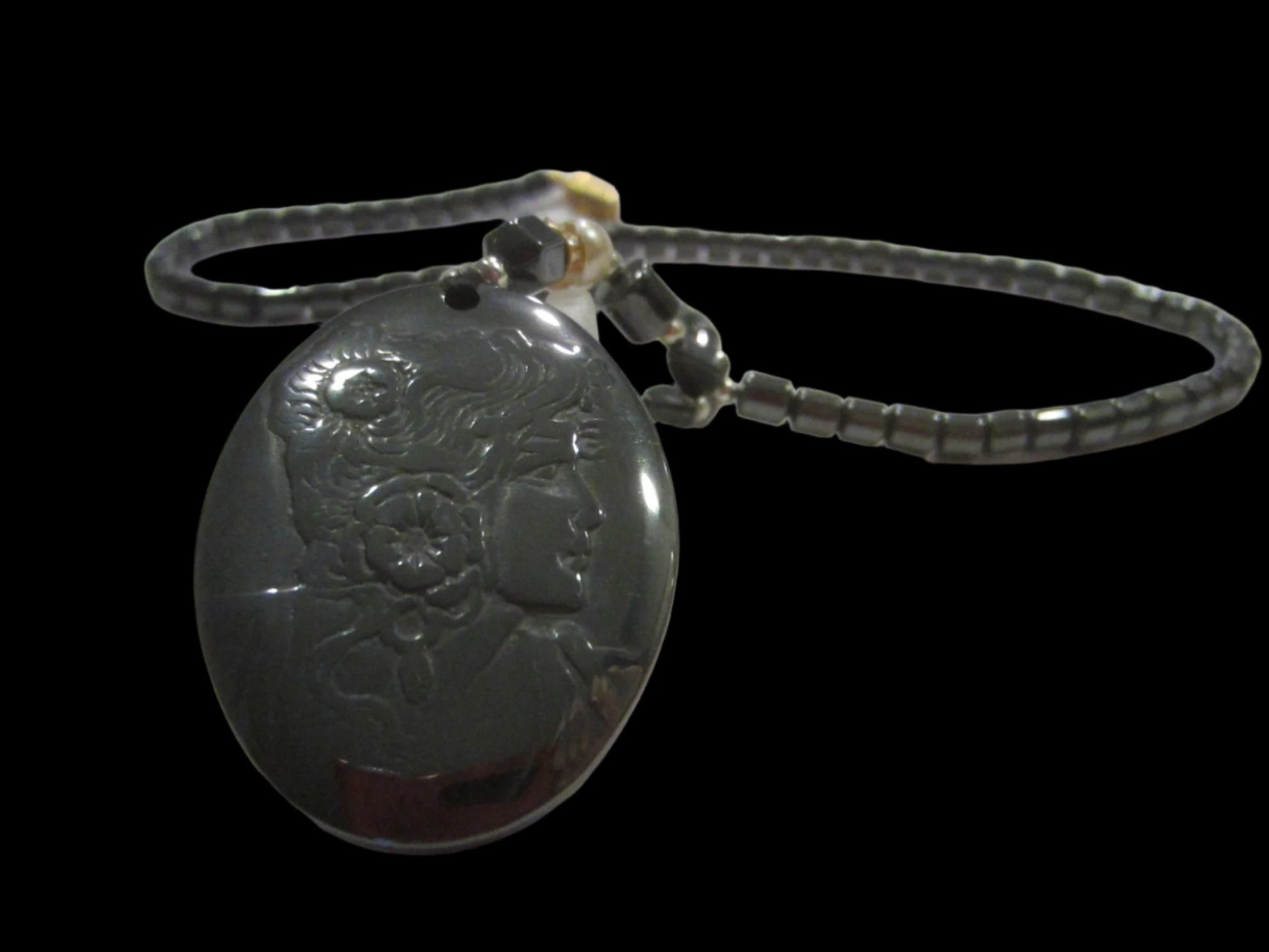 Mucha Inspire Portrait Pendant Beaded Necklace