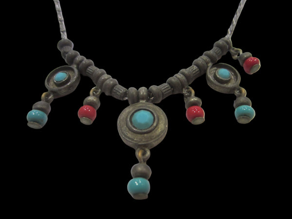 Ben Amun Beaded Gems Lariat Pewter Link Necklace