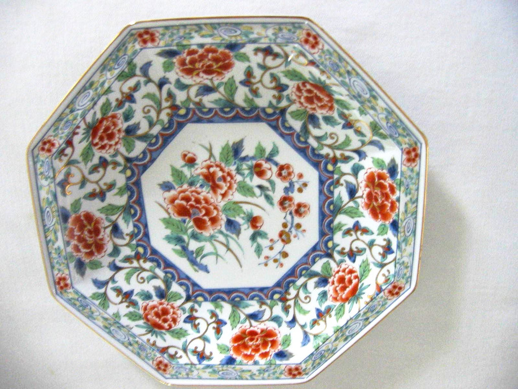 Imari Style Porcelain Charger Hexagonal Floral Medallion Gilt Decorated - Designer Unique Finds 