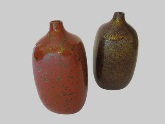 Fine Arts Japan Orange and Red Ceramic Vases Gold Specs - Designer Unique Finds 