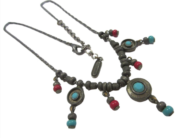 Ben Amun Beaded Gems Lariat Pewter Link Necklace