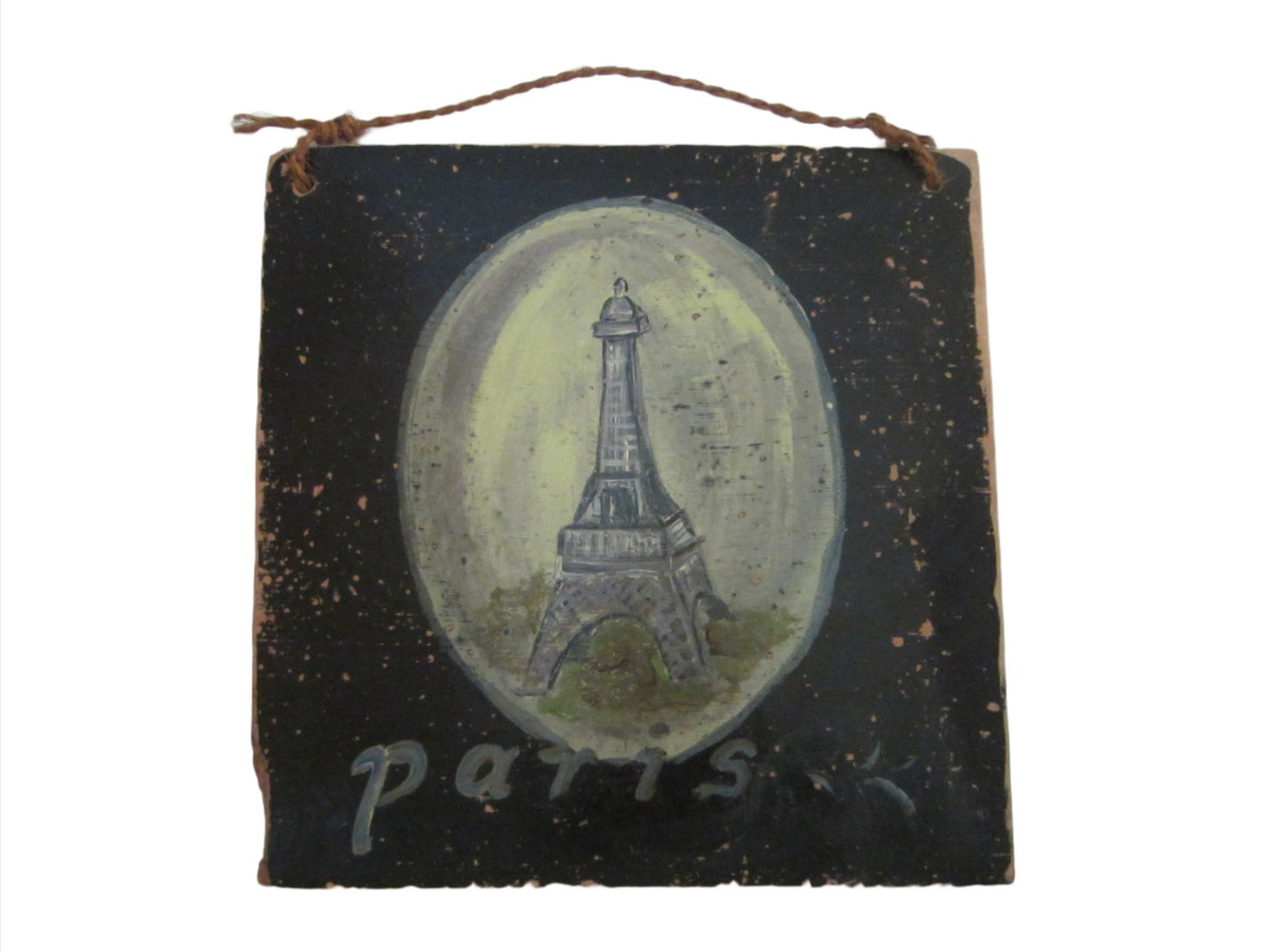 Architectural Paris Eiffel Tower Hand Painted Folk Art  - Designer Unique Finds 