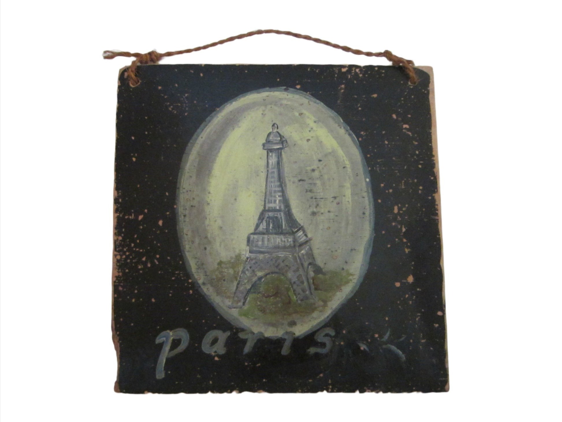 Architectural Paris Eiffel Tower Hand Painted Folk Art  - Designer Unique Finds 