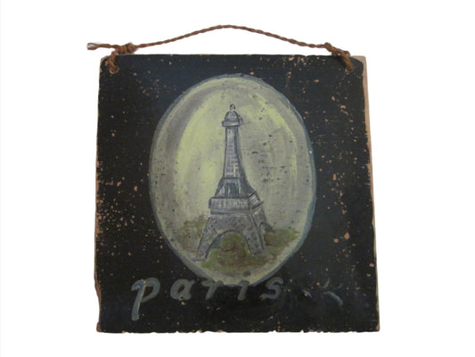 Architectural Paris Eiffel Tower Hand Painted Folk Art  - Designer Unique Finds 