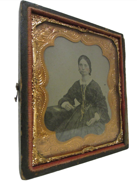 Daguerreotype Gutta Percha Female Portrait Picture Gold Case Book Frame - Designer Unique Finds 
 - 2