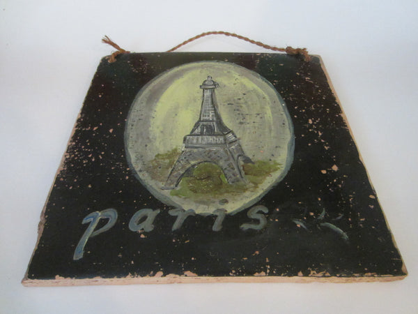 Paris Eiffel Tower Hand Painted Folk Art On Clay - Designer Unique Finds 
