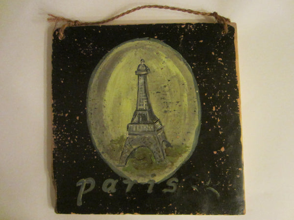 Paris Eiffel Tower Hand Painted Folk Art On Clay - Designer Unique Finds 