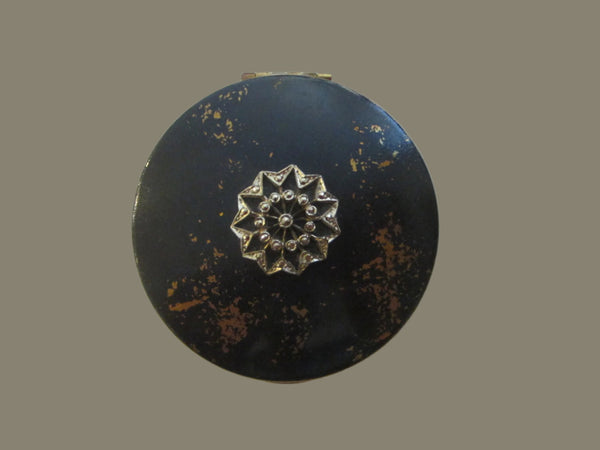 Kigu London Brass Powder Compact Center Medallion Marcasite Mid Century