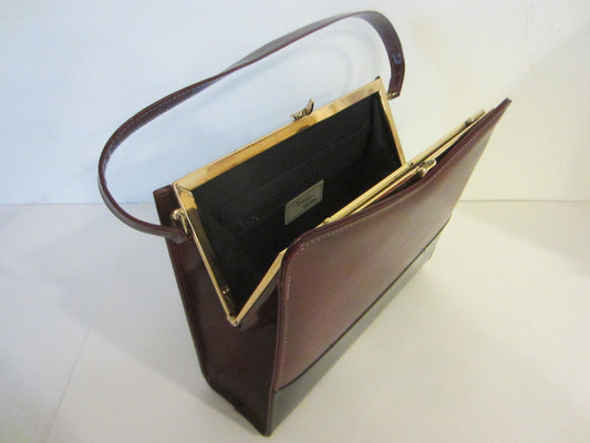England Naturalizer Simulated Two Tone Black Burgundy Leather Handbag - Designer Unique Finds 
