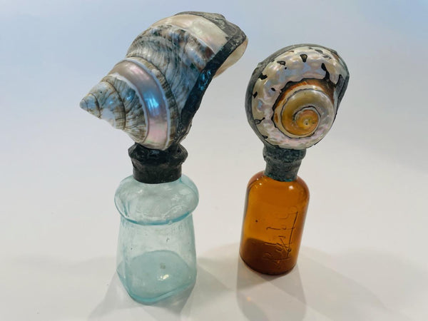 Nautical Seashells Hand Soldered Caps Glass Bottles Marked USA