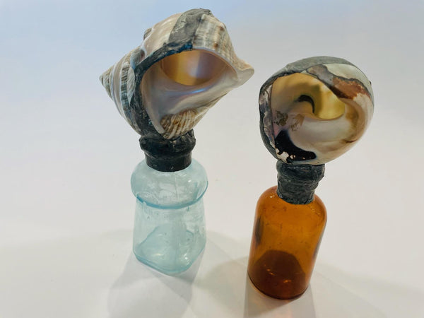 Nautical Seashells Hand Soldered Caps Glass Bottles Marked USA