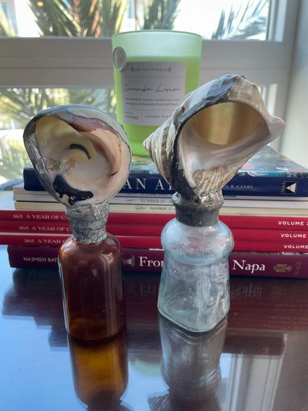 Nautical Seashells Hand Soldered Caps Glass Bottles Marked USA