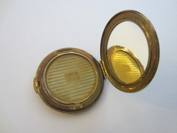 Kigu London Brass Powder Compact Center Medallion Marcasite Mid Century