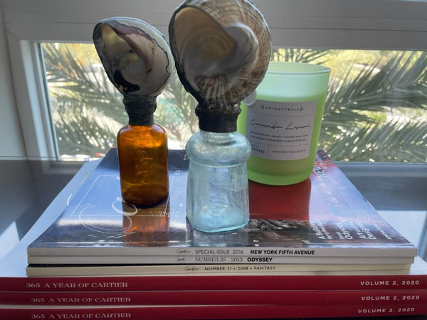 Nautical Seashells Hand Soldered Caps Glass Bottles Marked USA