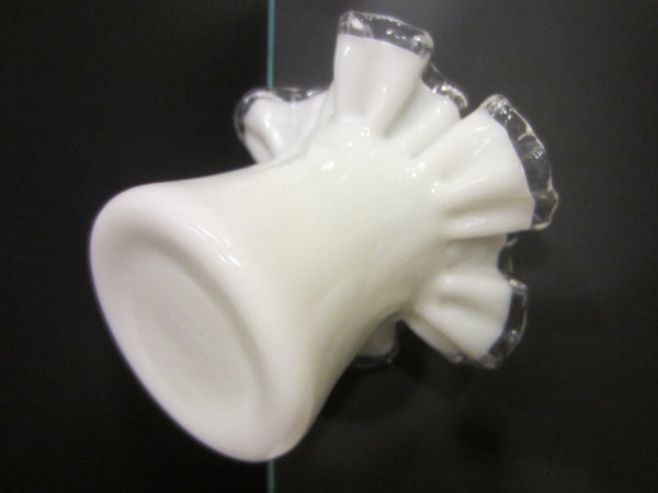 Fenton Milk Glass Silver Crest Ruffled Vase - Designer Unique Finds 