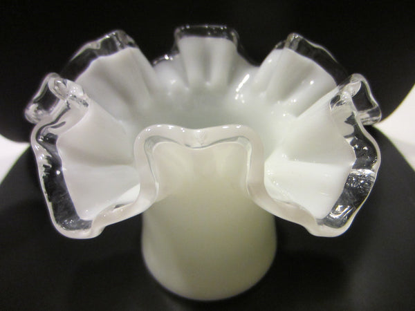 Fenton Milk Glass Silver Crest Ruffled Vase