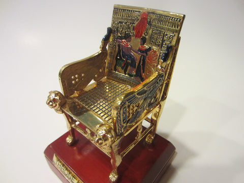 Throne Of Tut Egyptian Decorative Elaborated Golden Chair Statue - Designer Unique Finds 