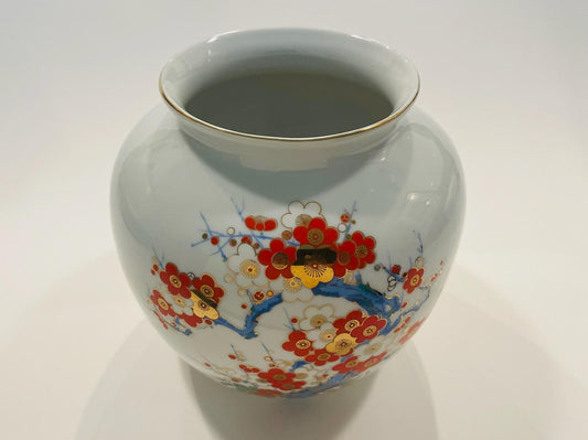 Porcelain Baluster Flower Vase Decorated Painted Gold Red Blooms